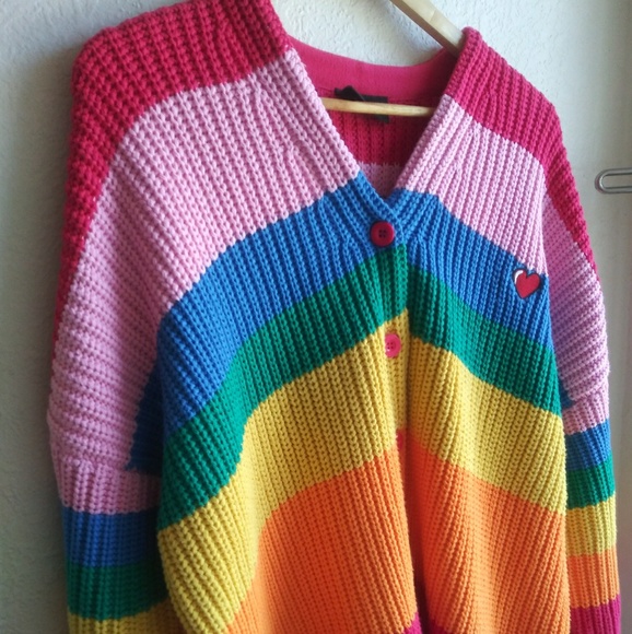 Lazy Oaf Sweaters - Lazy Oaf Rainbow Boring Cardigan